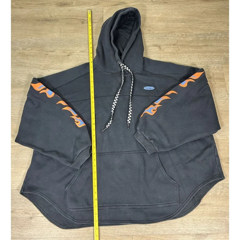 Savage X Fenty Essentials Oversized Black Orange Blue Flame Sleeve Hoodie XL